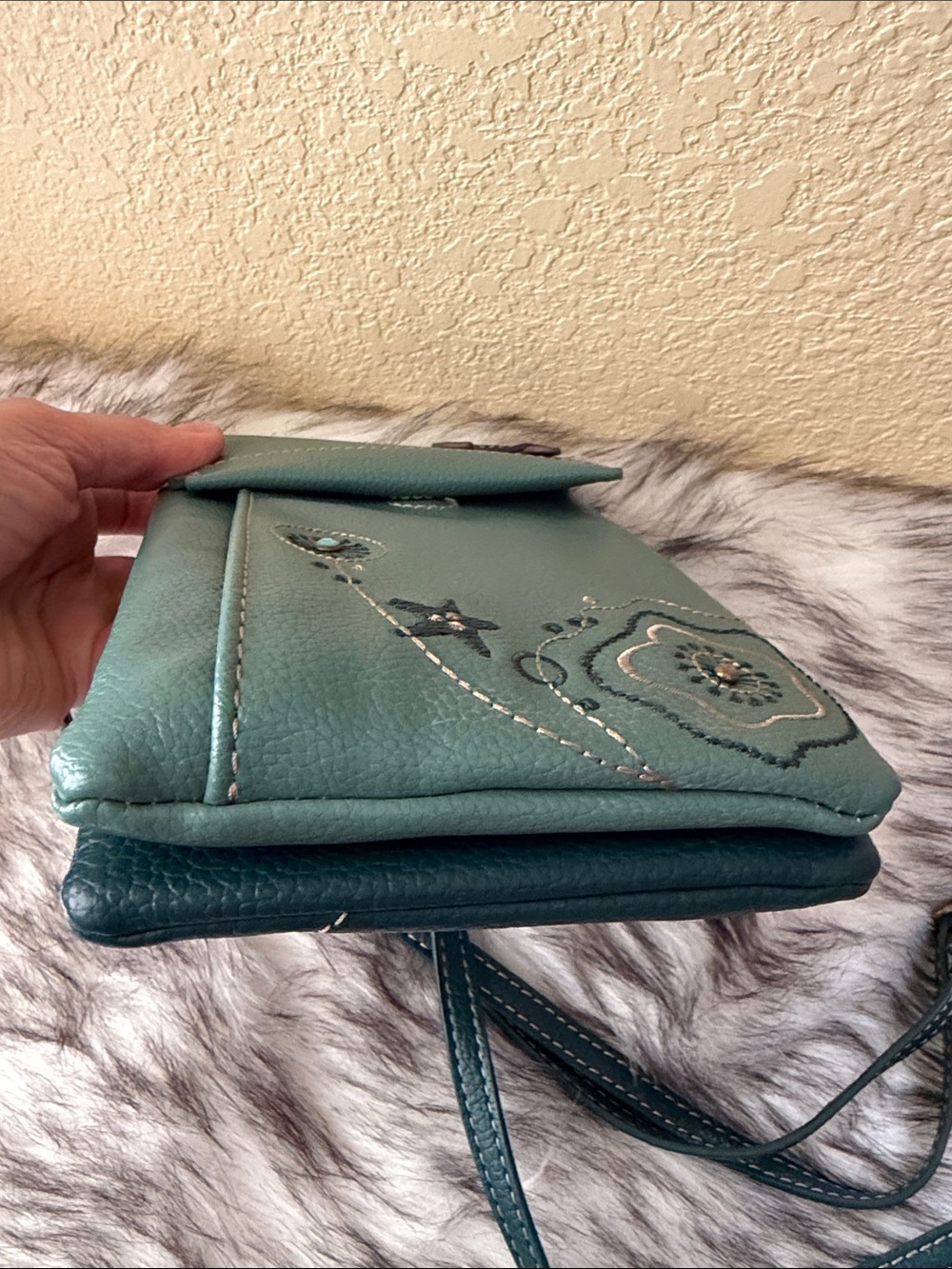 Chala RFID Teal Crossbody Bag with Floral, turtle and star accents. - Picture 5 of 6